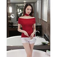 womens casualdaily simple spring blouse solid boat neck short sleeve p ...