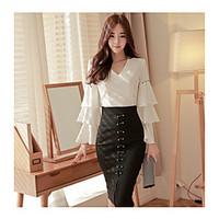 womens casualdaily simple spring summer blouse solid v neck long sleev ...