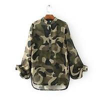 Women\'s Going out Casual/Daily Sexy Simple Street chic Spring Fall Shirt, Camouflage Shirt Collar Long Sleeve Cotton Medium