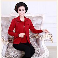 Women\'s Casual/Daily Vintage Blouse Skirt Suits, Solid Deep V Long Sleeve Pleated strenchy