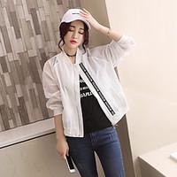 Women\'s Going out Casual/Daily Sports Cute Street chic Active Spring Fall Jacket, Letter Solid V Neck Short Polyester