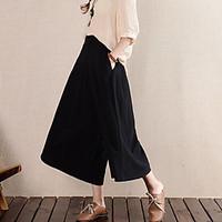 womens high rise micro elastic chinos pants boho simple wide leg solid