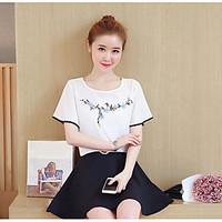 womens casualdaily simple summer blouse embroidered round neck short s ...