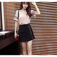 womens casualdaily simple summer blouse patchwork round neck short sle ...