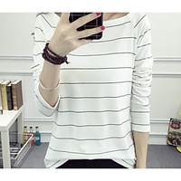 Women\'s Going out Casual/Daily Holiday Sexy Simple T-shirt, Solid Striped Boat Neck ¾ Sleeve Cotton Medium