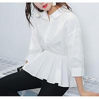 womens casualdaily simple shirt solid stand long sleeve cotton thin