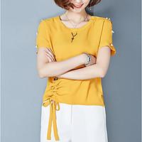 womens casualdaily simple summer blouse solid patchwork round neck sho ...