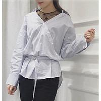 womens casualdaily simple shirt striped shirt collar sleeve cotton