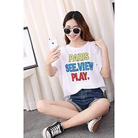 Women\'s Going out Casual/Daily Sports Simple Cute Active Summer T-shirt, Solid Print Round Neck Short Sleeve Cotton Opaque Medium