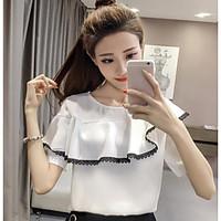 womens casualdaily simple summer blouse solid round neck short sleeve  ...