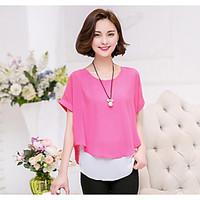 womens casualdaily simple summer blouse solid round neck short sleeve  ...