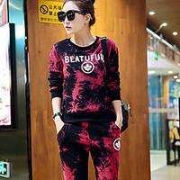 Women\'s Casual/Daily Active Spring Winter T-shirt Pant Suits, Camouflage Crew Neck Long Sleeve