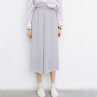 Women\'s High Rise Micro-elastic Chinos Pants, Simple Wide Leg Solid