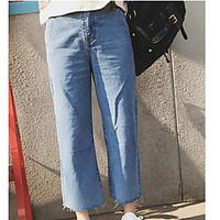 Women\'s High Rise Inelastic Jeans Pants, Street chic Simple Wide Leg Solid