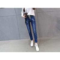 womens mid rise micro elastic jeans pants simple loose straight solid