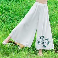 Women\'s Mid Rise Micro-elastic Chinos Pants, Chinoiserie Wide Leg Solid