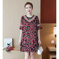 womens casualdaily a line dress solid round neck knee length short sle ...