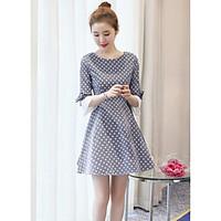 womens going out casualdaily a line dress solid round neck mini sleeve ...