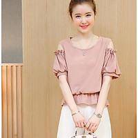 womens casualdaily simple summer blouse solid round neck short sleeve  ...