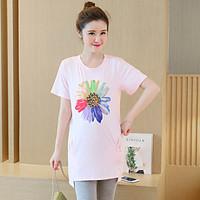 Women\'s Going out Casual/Daily Cute Summer T-shirt, Solid Floral Round Neck Short Sleeve Cotton Thin