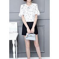womens going out cute summer blouse floral v neck short sleeve polyest ...