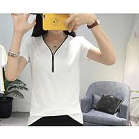 womens going out holiday sexy simple summer t shirt solid v neck short ...