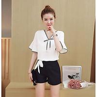 womens going out cute summer blouse solid v neck short sleeve polyeste ...