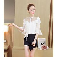 womens going out cute summer blouse solid round neck length sleeve pol ...