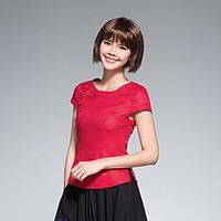 womens casualdaily simple shirt solid round neck short sleeve linen