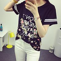 Women\'s Casual/Daily Simple T-shirt, Letter Round Neck Short Sleeve Cotton