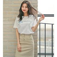 Women\'s Casual/Daily Cute Summer T-shirt Skirt Suits, Letter Round Neck Short Sleeve Micro-elastic
