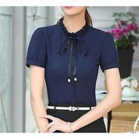 womens work simple shirt solid shirt collar short sleeve polyester thi ...