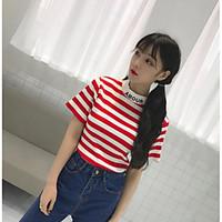 womens casualdaily simple t shirt striped round neck short sleeve cott ...