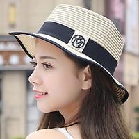 Women Beach Summer Sunscreen Folded Flat Top Standard Splicing Color Straw Hat