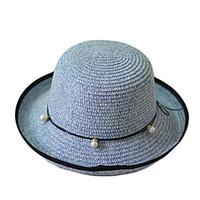 Women Beach Summer Casual Pearl Bow Dome Curling Solid Color Sunscreen Straw Hat