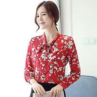 Women\'s New Fashion Bowknot Chiffon Long Sleeve Blouses Plus Size Top