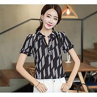 Women\'s Casual/Daily Simple Summer Blouse, Striped V Neck Short Sleeve Polyester