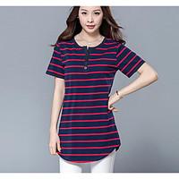 Women\'s Casual/Daily Simple Summer T-shirt, Striped Round Neck ½ Length Sleeve Polyester