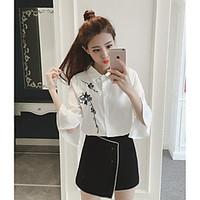 womens casualdaily cute summer blouse embroidered shirt collar sleeve  ...