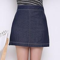 Women\'s Mid Rise Casual/Daily Mini Skirts, Vintage Trumpet/Mermaid Denim Solid Spring Summer