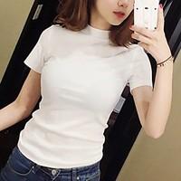 womens going out casualdaily cute t shirt solid classic collar short s ...