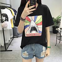 Women\'s Going out Casual/Daily Holiday Cute Summer T-shirt, Solid Animal Print Round Neck Short Sleeve Cotton Medium