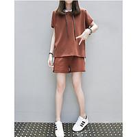 womens going out casualdaily cute t shirt solid hooded short sleeve co ...