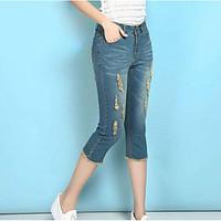 womens high rise micro elastic jeans pants street chic slim solid