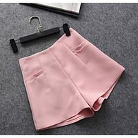 womens high rise micro elastic chinos shorts pants simple wide leg sol ...