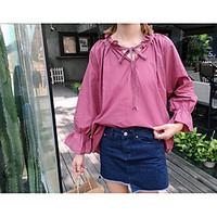 womens casualdaily simple spring shirt solid shirt collar long sleeve  ...