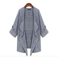 Women\'s Casual/Daily Simple Street chic Fall Coat, Solid Shirt Collar 3/4-Length Sleeve Regular Linen