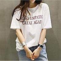 Women\'s Going out Casual/Daily Simple Cute Summer T-shirt, Solid Letter Round Neck Short Sleeve Cotton Medium