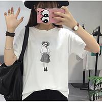 womens going out street chic t shirt print round neck short sleeve cot ...