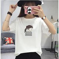 womens going out cute street chic t shirt print round neck short sleev ...